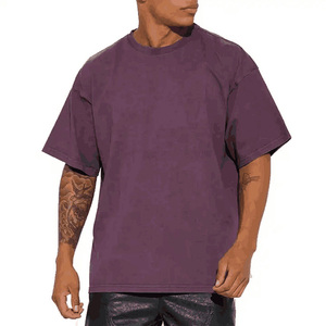 Camiseta de manga corta para hombre, de alta calidad, color liso, cuello redondo, informal, tejida, 100% algodón, corte regular, color morado, en oferta online. - Product Image 3