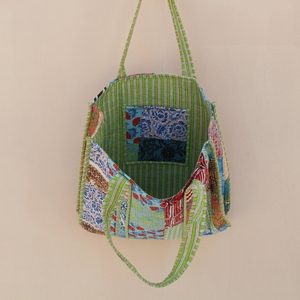 Handcrafted Quilted <b>Patchwork</b> 100% Cotton Lightweight Tote <b>Bag</b> with Long Shoulder Strap for Travel & Shopping - Product Image 5