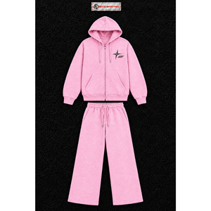 Conjunto Deportivo para Hombre, Color Rosa Claro, Sudadera con Cierre Completo, Pantalones Anchos, Logotipo Personalizado, Ropa Deportiva Casual, Venta al Por Mayor OEM - Product Image 5
