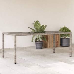 Mesa de Jardín de Ratán PE Gris para Exteriores con Acero con Recubrimiento en Polvo y Tapa de Vidrio Templado - Product Image 1