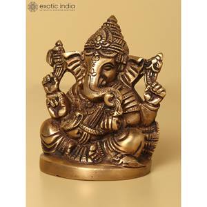 รูปปั้นพระพิฆเนศทำด้วยมือ3นิ้วรูปปั้นทองเหลืองรูปปั้นขนาดเล็กสำหรับให้เป็นของขวัญผลิตในอินเดีย - Product Image 2