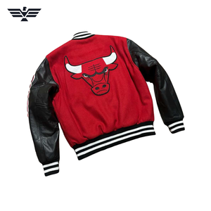 Bull Varsity Jacket Lettermen Men <b>Red</b> Body Black Sleeve Embroidered Logo Casual Windproof Heated <b>Wool</b> Lining Autumn/Winter - Product Image 2