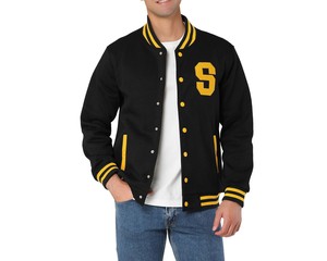 Premium New Custom Cropped Versity Jacket For Man Plus Size Winter Patchwork Knitted <b>Button</b> Design Canvas Letterman Style - Product Image 3