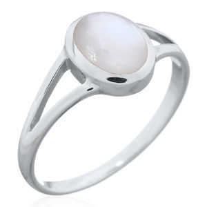 Elegant Oval Mother of Pearl <b>Split</b> Shank Silver <b>Ring</b> - Product Image 1