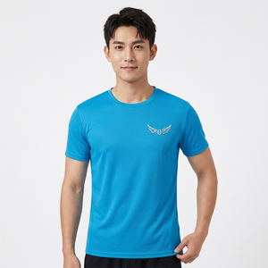 T-shirt à manches courtes bleu pour homme avec logo brodé en forme d'aile, col rond, décontracté, séchage rapide, coupe classique - Product Image 5