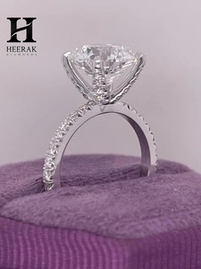 3 Carat Round Brilliant Lab Diamond Engagement Ring 14K White Gold Scalloped Pave Band Solitaire Wedding Ring - Product Image 2