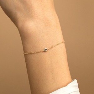 Dainty 14K Gold Diamond Bracelet Lucky <b>Charm</b> Personalized Gift for Her Minimal Solid Gold Diamond Jewelry Birthday Present - Product Image 5