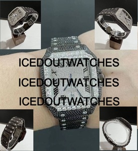 Men's Customized Square <b>Case</b> Stainless Steel & Moissanite Band Quartz Movement Glass Dial Wrist <b>Watch</b> - Product Image 1