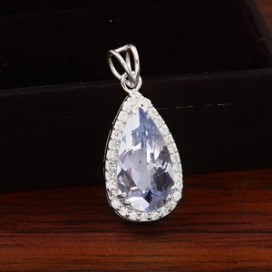 Pendentif en saphir bleu clair en forme de poire, charme en argent sterling 925 plaqué or 14 carats, bijoux de fiançailles faits à la main, cadeau - Product Image 5