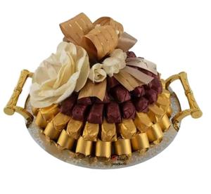 Vente chaude forme ronde en métal finition argentée plateau de service avec poignée dorée pour hôtel restaurant et bar - Product Image 1