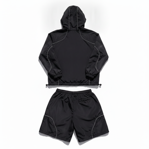 Ensemble de survêtement ADH noir à capuche avec fermeture éclair, manches longues, short léger en polyester, streetwear, vêtements d'été - Product Image 4