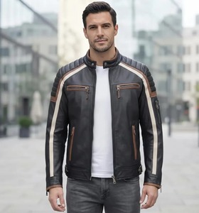 Veste de motard en cuir noir pour homme, style motocycliste, avec capuche - Product Image 1