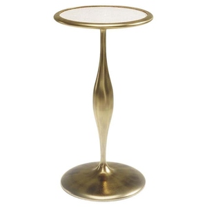 New development Side table with bronze patina brass details luxury cream top accent table premium slender pedestal stem - Product Image 1