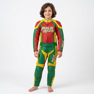 Combinaison de course moto en cuir véritable pour enfants, fabriquée à la main, ajustement personnalisé, équipement de protection pour jeunes - Product Image 2