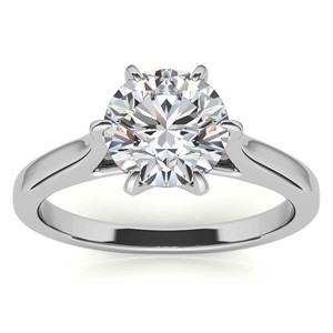 Bague de fiançailles de luxe en moissanite ronde à six griffes en or blanc massif 14 carats pour femme - Product Image 1