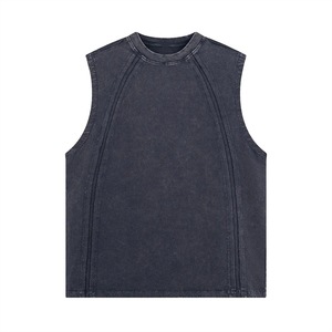 Débardeur pour hommes en gros, personnalisé, col rond, délavé à l'acide, style court sans manches - Product Image 2