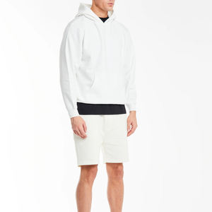 Conjunto de Sudadera con Capucha Blanca y Pantalones Cortos para Hombre, Estilo Casual, Holgado, Color Sólido, Chándal de Algodón para Primavera - Product Image 2