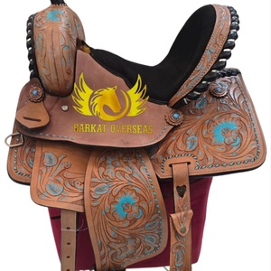 Barkat Overseas Nouvelle Selle de Cheval Western en Cuir Véritable, Motif Arbre en Bois Peint Turquoise, Portable, pour Dressage, Emballage Personnalisé - Product Image 1
