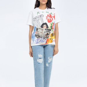 T-shirt en coton et polyester respirant pour femme, coupe ample, été, personnalisable avec logo, vêtements de sport décontractés, fabricant OEM - Product Image 5