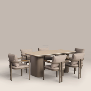 Ensemble de salle à manger moderne avec table rectangulaire et six chaises à dossier solide pour l'ameublement de la maison - Product Image 1