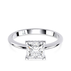 Bague de fiançailles solitaire en or blanc 10K plaqué rhodium avec diamant de laboratoire taille princesse certifié IGI et halo caché, pour mariage - Product Image 3