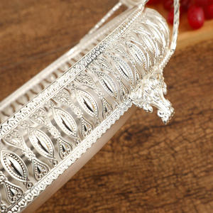 Luxury Modern German Silver Rectangle Serving Tray Handles Handmade Iron Decorative Platter Metal Tea Wedding Gift <b>Home</b> - Product Image 4