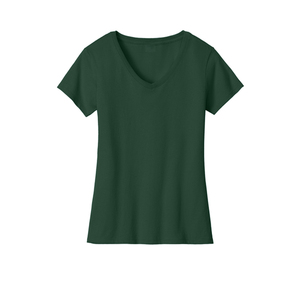 Camiseta de Cuello en V para Mujer, Color Verde Sólido, Manga Corta, Corte Regular, Informal, 100% Algodón Jersey, Transpirable, para Primavera y Verano - Product Image 5