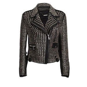 Blouson de moto en cuir pour femme, style motard, avec fermeture éclair, en cuir véritable, pour l'hiver - Product Image 5