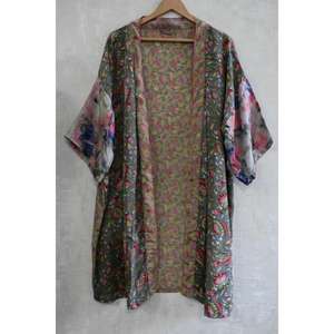 Kimono de Seda con Parches para Mujer, Estilo Boho, Largo, Sexy, Ropa de Dormir, Suave y Sensual - Product Image 1