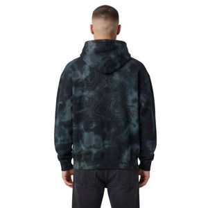 Sudadera con capucha de algodón personalizada con efecto desgastado para hombre, estilo tie-dye, hombros caídos, streetwear urbano, corte relajado, con bolsillo canguro - Product Image 2