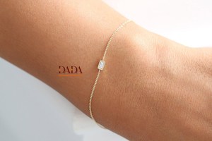 Luxury <b>Solid</b> <b>Gold</b> Lab Grown Diamond Baguette Solitaire Bracelet for Women Minimalist Fine Jewelry Elegant Wedding Anniversary - Product Image 4