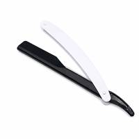 Rasoir droit professionnel pliant en acier inoxydable pour hommes, blanc et noir, lame simple apparente, logo personnalisé, pour barbier, utilisation humide