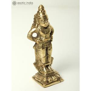 Escultura de latón de 4 pulgadas pequeña hecha a mano Lord Krishna en postura de pie para el hogar y el templo hecha en la India - Product Image 2