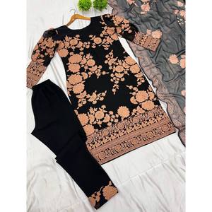 Designer Silk Salwar Kameez Party Wear Top-Bottom and Dupatta with Heavy Embroidery Work Elegant Look - Product Image 4