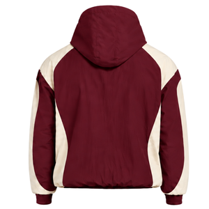 Veste coupe-vent légère pour homme, couleur bordeaux, à blocs de couleurs neutres, avec capuche et fermeture éclair quart, idéale pour la course en extérieur et les activités sportives décontractées - Product Image 2