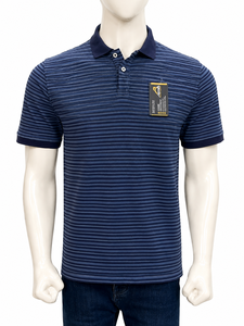 Polo de Manga Corta a Rayas Azul Marino para Hombre, Tejido de Algodón, Casual, Transpirable, con Logotipo Frontal, Corte Regular - Product Image 1