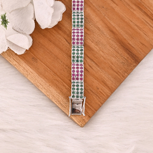 Premium 925 Sterling Silver Ruby and Emerald Tennis <b>Bracelet</b> Luxury Gemstone Jewelry for Unisex - Product Image 2