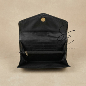 Portefeuille-pochette longue pour femme en cuir à poils, fait main, style western, motif à carreaux, avec dragonne et pierre turquoise - Product Image 6