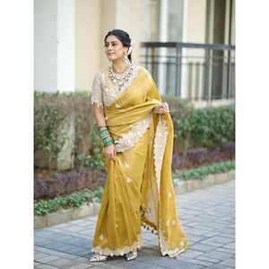 Sari de soirée avec broderie de sequins et de cordon - Product Image 6