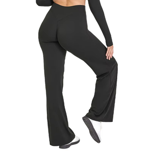 High Waist <b>Flared</b> Leg Yoga <b>Leggings</b> Full Length Solid Color Spandex Polyester Four-Way Stretch Women's Fitness Pants - Product Image 1