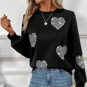 Sweat-shirt personnalisé imprimé avec des strass pour femmes, en coton noir, en molleton, pour l'hiver, avec logo sur le devant - Product Image 4