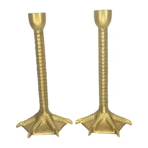Supports de bougies artisanaux haut de gamme en bois naturel, modèle Pied de canard doré, en forme de colonne, OEM ODM, Fournisseur d'usine pour l'exportation - Product Image 1