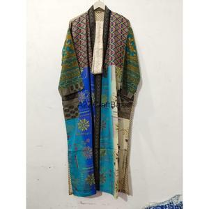 Robe kimono pour femme en soie 100% faite à la main, élégante, patchwork, manches trois quarts, longueur intégrale, col en V, fermeture à cordon, séchage rapide - Product Image 6