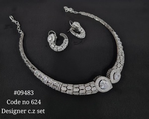 Collier et boucles d'oreilles en zircon cubique de créateur 09483, laiton plaqué rhodium, émail, bijoux classiques pour femme, cadeau pour mariage ou soirée - Product Image 4