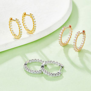 Pendientes de Aro Plateados para Mujer con Diamantes Naturales de Corte Brillante Redondo, Estilo Minimalista para Uso Diario - Product Image 5