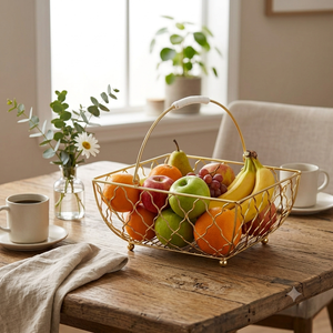 Cesta de Frutas Decorativa con Asa de Alambre Metálico Dorado, Frutero para Encimera de Cocina, Organizador de Almacenamiento para Mesa de Comedor, Cesta de Regalo - Product Image 3