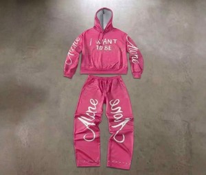 <b>Pink</b> Men's Hooded Fleece <b>Tracksuit</b> Set Regular Fit Full Sleeve Solid Casual Winter Breathable Polyester Sweatshirt Pants - Product Image 3