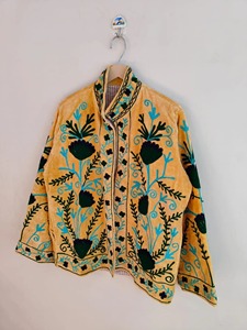 Veste en velours brodée de fleurs bohèmes, col mandarin, manches longues, grande taille, vêtements décontractés d'automne pour adultes - Product Image 1