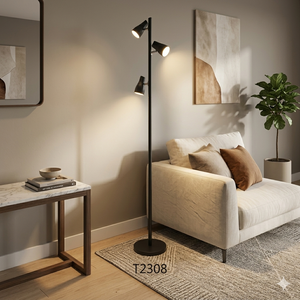 Lampadaire moderne en métal noir T2308 avec 3 abat-jour coniques réglables, lumière LED blanc chaud, commande par interrupteur - Product Image 3