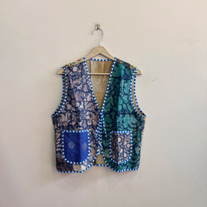 เสื้อกั๊กสไตล์วินเทจสำหรับผู้หญิงและผู้ชาย  ผ้าฝ้ายคันธา  ไม่มีแขน  มีกระเป๋า  ระบายอากาศได้ดี - Product Image 1